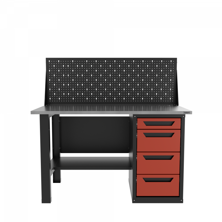 Верстак однотумбовый 4 ящика с экраном красный1400*700 Garopt, GT1400STY4PP.red