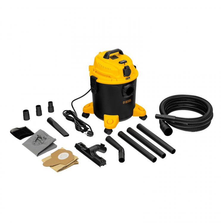 Пылесос строительный LVC20, 1400 Вт, бак 20 л, шланг 3 м, розетка с автосинхр.// Denzel Пылесос строительный LVC20, 1400 Вт, бак 20 л, шланг 3 м, розетка с автосинхр.// Denzel