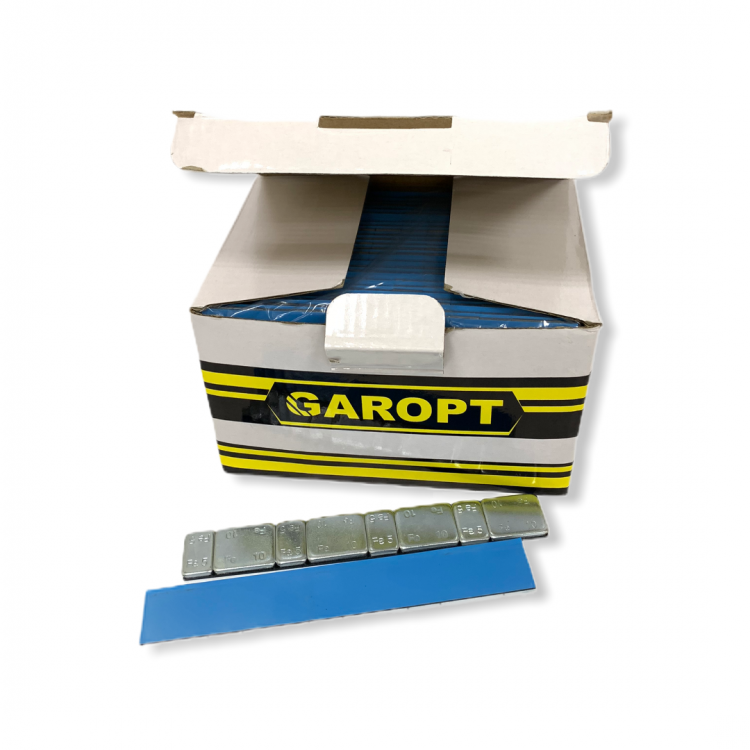 Грузики самоклеящиеся GAROPT стальные(адгезив) 4х5 гр. - 4х10 гр. на синей ленте с бортиком, 100шт(полосок)