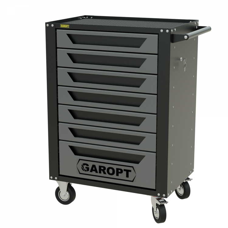 Тележка инструментальная Garopt 7 ящиков СЕРАЯ, центральный замок, увеличенные колеса, доводчики,  GAROPT  Серия "High", высота 1040мм