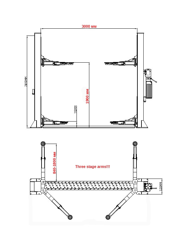 Подъемник комплект 5,5 т, электростопоры KraftWell арт. STELLA 2B