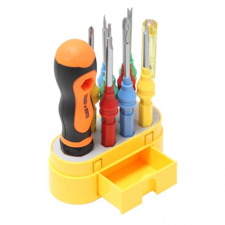 Отвертка со сменными насадками:PH0,PH2,SL3.0,SL6.0,Y1,T10,U2.6,TS0.8, в комплекте с пробником.(10пр.) в пластиковом футляре.