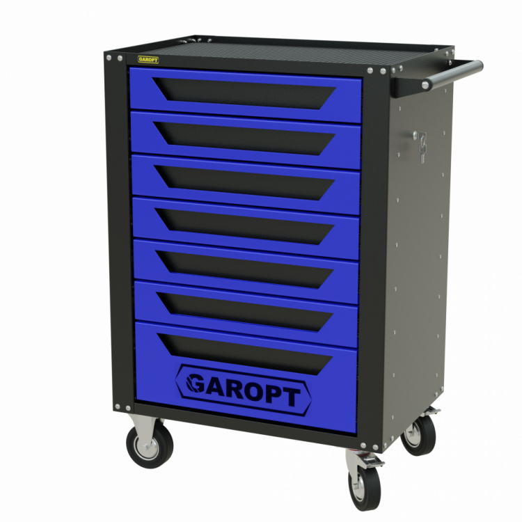 Тележка инструментальная Garopt 7 ящиков СИНЯЯ, центральный замок, увеличенные колеса, доводчики,  GAROPT  Серия "High", высота 1040мм