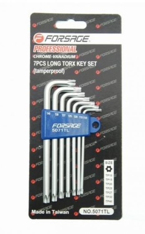 Набор ключей TORX Г-образных экстра длинных с отверстием 7пр.(Т10Н,Т15Н,Т20Н,Т25Н,Т27Н,Т30Н,Т40Н) в пластиковом держателе