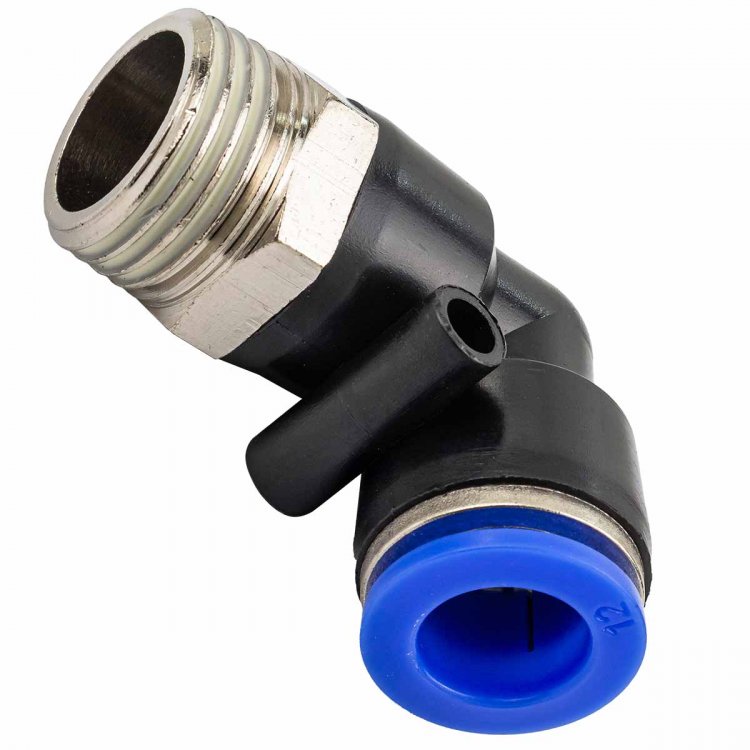 Фитинг угловой для пластиковых трубок 12мм с наружной резьбой 1/2" Фитинг угловой для пластиковых трубок 12мм с наружной резьбой 1/2"