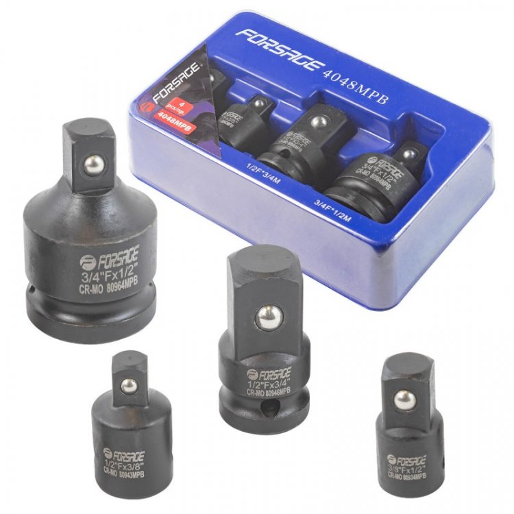 Набор адаптеров ударных 4пр(3/8"(F)x1/2"(M),1/2"(F)x3/8"(M),1/2"(F)x3/4"(M),3/4"(F)x1/2"(M)),в ложементе