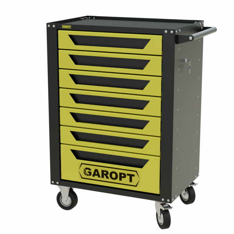 Тележка инструментальная Garopt 7 ящиков ЖЁЛТАЯ, центральный замок, увеличенные колеса, доводчики,  GAROPT  Серия "High", высота 1040мм