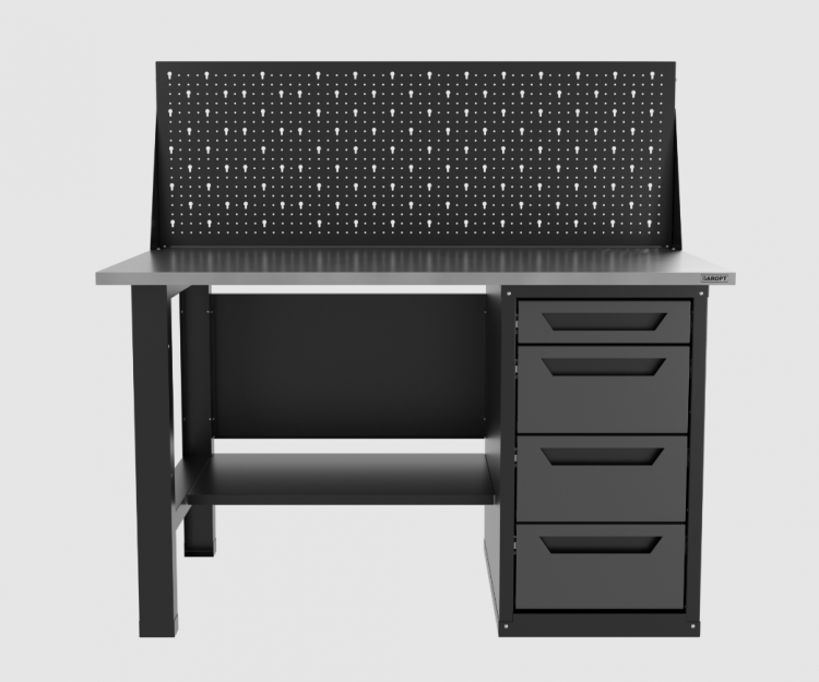 Верстак однотумбовый 4 ящика с экраном серый 1400*700 Garopt, GT1400STY4PP.grey