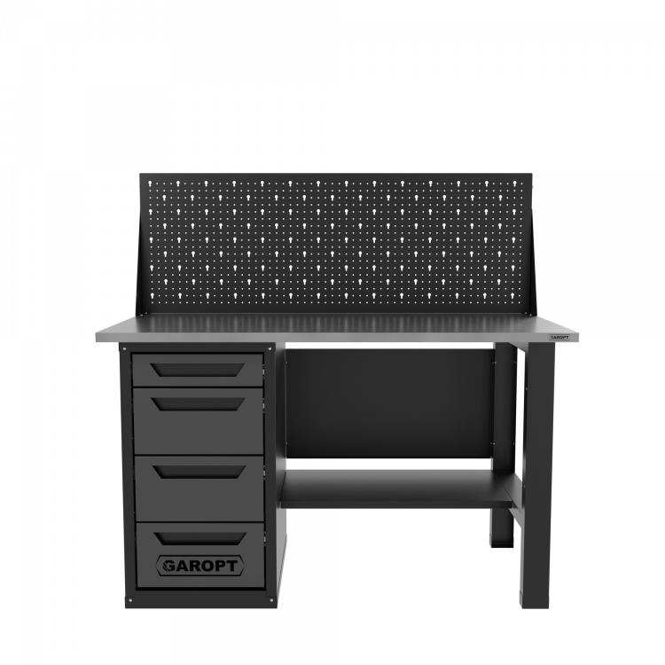 Верстак однотумбовый 4 ящика с экраном серый 1400*700 Garopt, GT1400STY4PP.grey