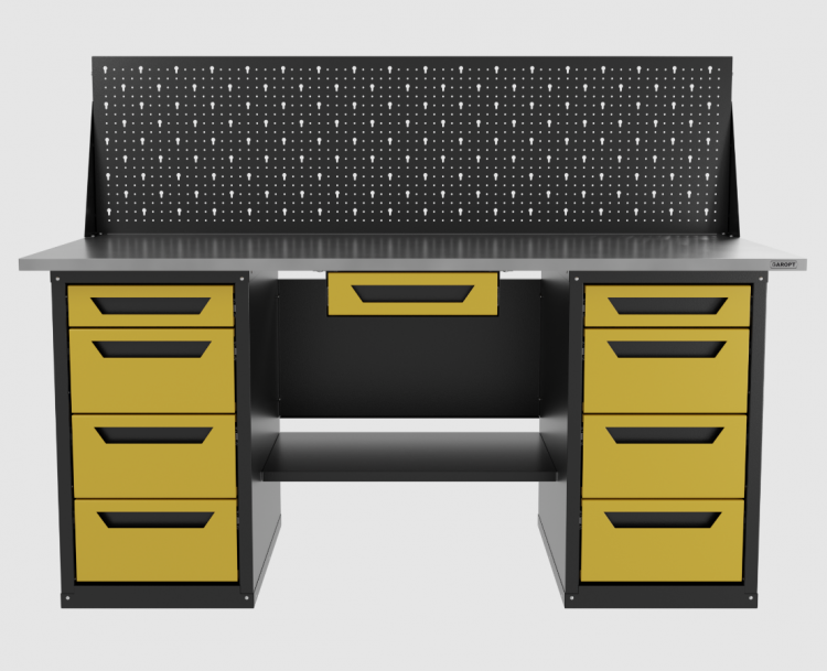 Верстак двухтумбовый 4 ящиков /4 ящиков с экраном и ящиком, желтый 1800*700 GAROPT, GT1800Y1Y4Y4PP.yell