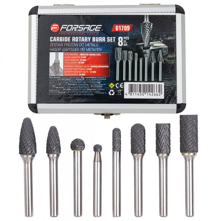 Набор шарошек металлических разнопрофильных по металлу "PROFI" 8пр.(Ø хвостовика 6мм),в аллюм. кейсе