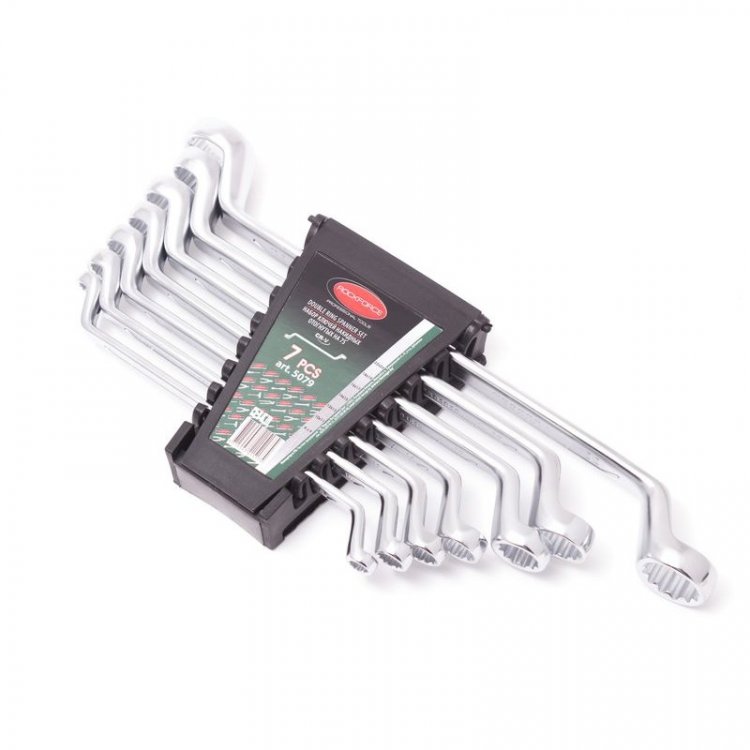 Набор ключей накидных отогнутых на 75грд., 7пр.(8х9, 10х11, 12х13, 14х15, 16х17, 18х19, 22х24),в пластиковом держателе