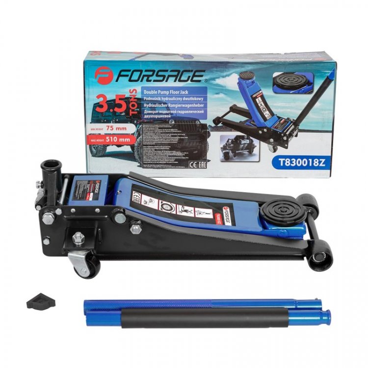 Домкрат подкатной гидравлический двухпоршневой 3,5 т низкопрофильный с резиновой накладкой 3,5т (h min 75мм, h max 510мм) Домкрат подкатной гидравлический двухпоршневой 3,5 т низкопрофильный с резиновой накладкой 3,5т (h min 75мм, h max 510мм)