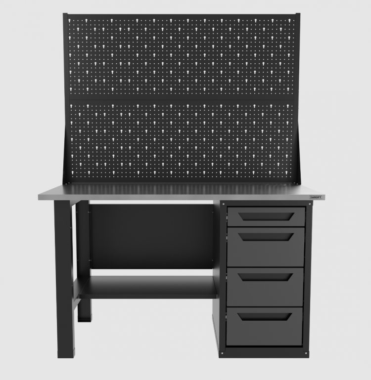 Верстак однотумбовый 4 ящика с двумя экранами, серый 1400*700 Garopt, GT1400STY4PP2.grey