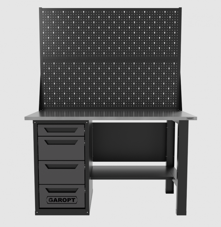 Верстак однотумбовый 4 ящика с двумя экранами, серый 1400*700 Garopt, GT1400STY4PP2.grey