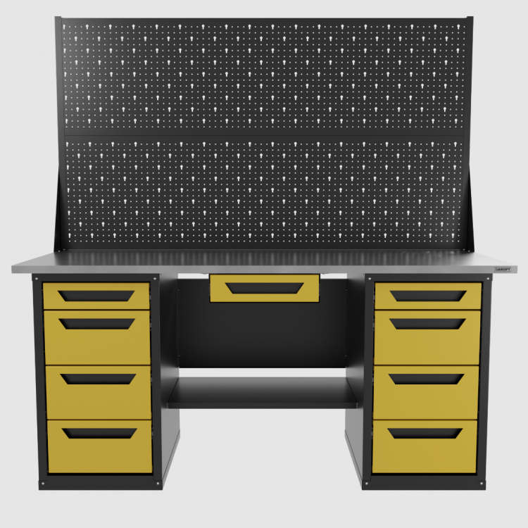Верстак двухтумбовый 4 ящиков /4 ящиков с двумя экранами и ящиком, желтый 1800*700 GAROPT, GT1800Y1Y4Y4PP2.yell