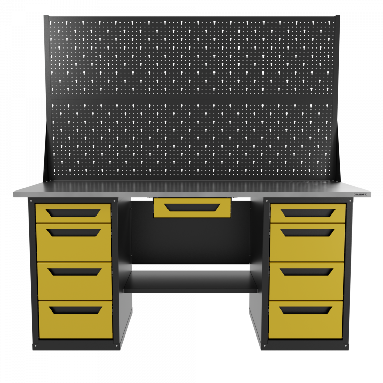 Верстак двухтумбовый 4 ящиков /4 ящиков с двумя экранами и ящиком, желтый 1800*700 GAROPT, GT1800Y1Y4Y4PP2.yell