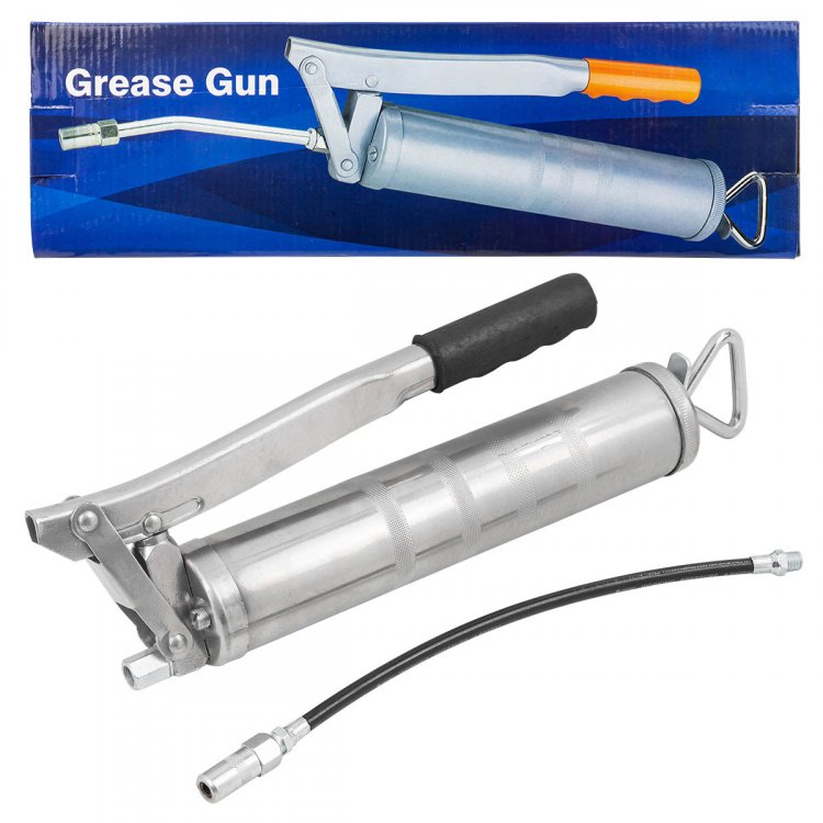 Шприц ручной для нагнетания густой смазки с гибким шлангом (объем 450мл, длина шланга 300мм)