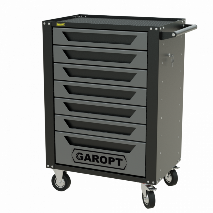 Тележка инструментальная Garopt 7 ящиков СЕРАЯ, центральный замок, увеличенные колеса, доводчики, GAROPT Серия "High", высота 1040мм Тележка инструментальная Garopt 7 ящиков СЕРАЯ, центральный замок, увеличенные колеса, доводчики, GAROPT Серия "High", высота 1040мм