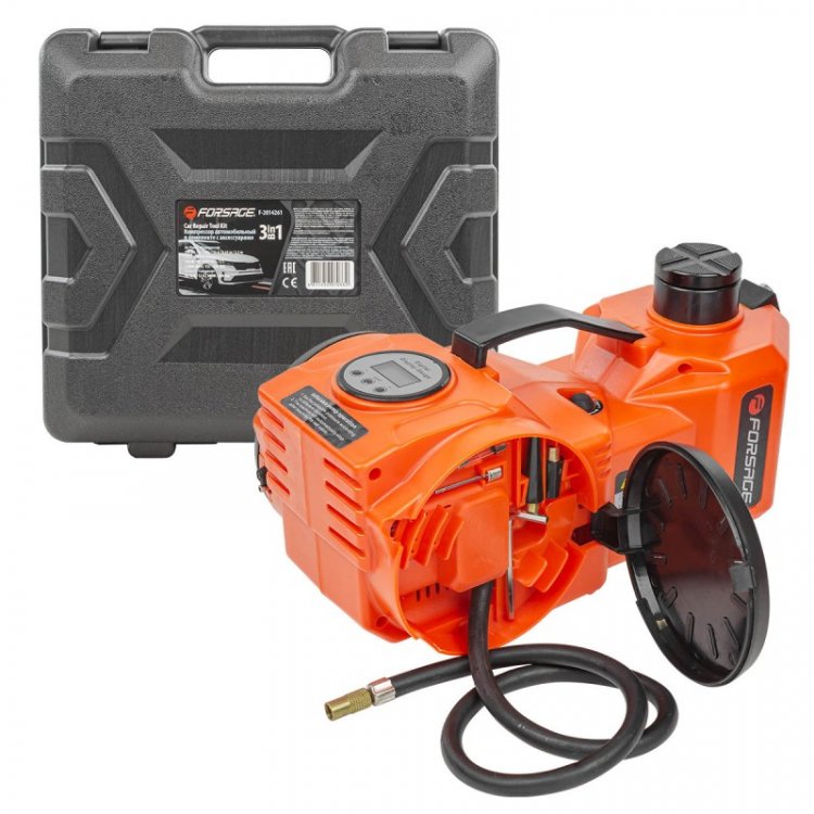 Автокомплект электро 3в1 (компрессор: max давление 10бар, шланг 65см; домкрат: 5т, h min 152мм, h max 440мм; гайковерт: 100Вт, 340Нм) Автокомплект электро 3в1 (компрессор: max давление 10бар, шланг 65см; домкрат: 5т, h min 152мм, h max 440мм; гайковерт: 100Вт, 340Нм)