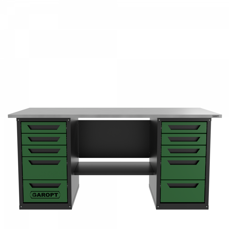 Верстак двухтумбовый 5 ящиков /5 ящиков, зеленый 1800*700 GAROPT, GT1800Y5Y5.green 