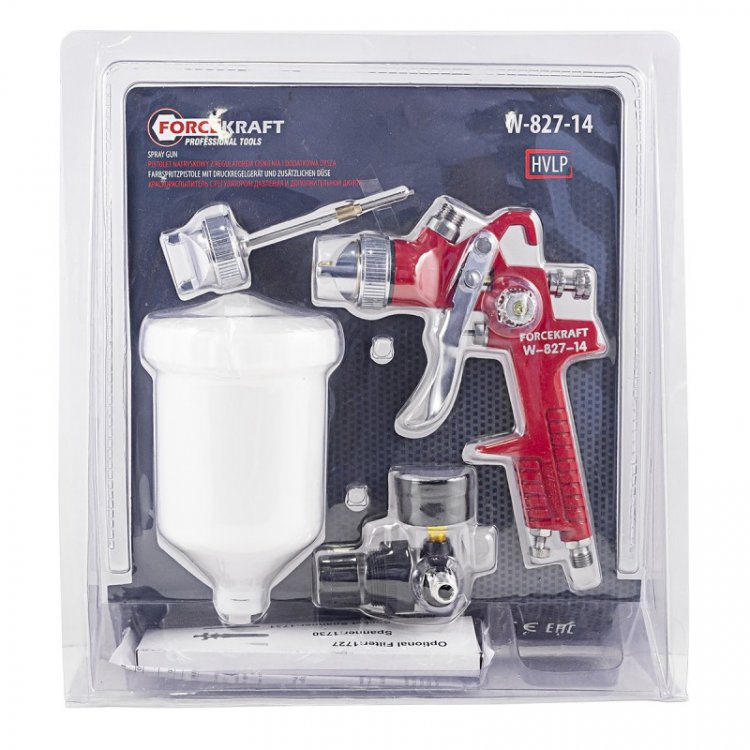 Краскораспылитель с верхним пластиковым бачком,регулятором давления и доп.-ой дюзой (600мл,1.4/1.7мм,2.0-4.0Bar,факел 180-250мм,400л/мин),в блистере Краскораспылитель с верхним пластиковым бачком,регулятором давления и доп.-ой дюзой (600мл,1.4/1.7мм,2.0-4.0Bar,факел 180-250мм,400л/мин),в блистере