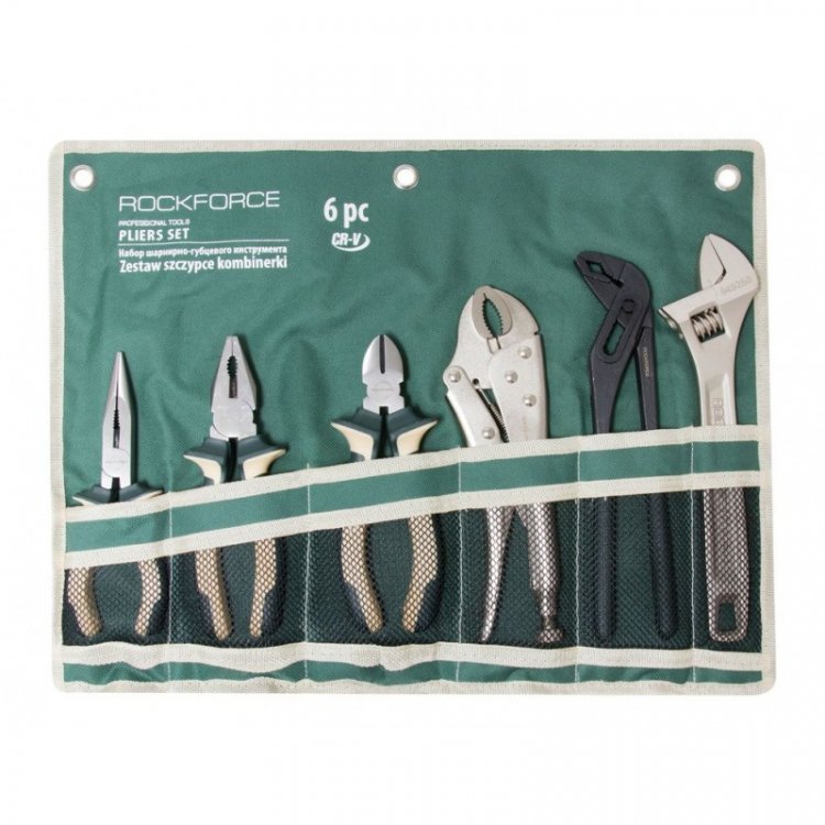 Набор шарнирно-губцевого инструмента 6пр.(бокорезы, плоскогубцы, утконосы, зажим гейферный, пассатижи переставные, ключ разводной), на полотне Набор шарнирно-губцевого инструмента 6пр.(бокорезы, плоскогубцы, утконосы, зажим гейферный, пассатижи переставные, ключ разводной), на полотне