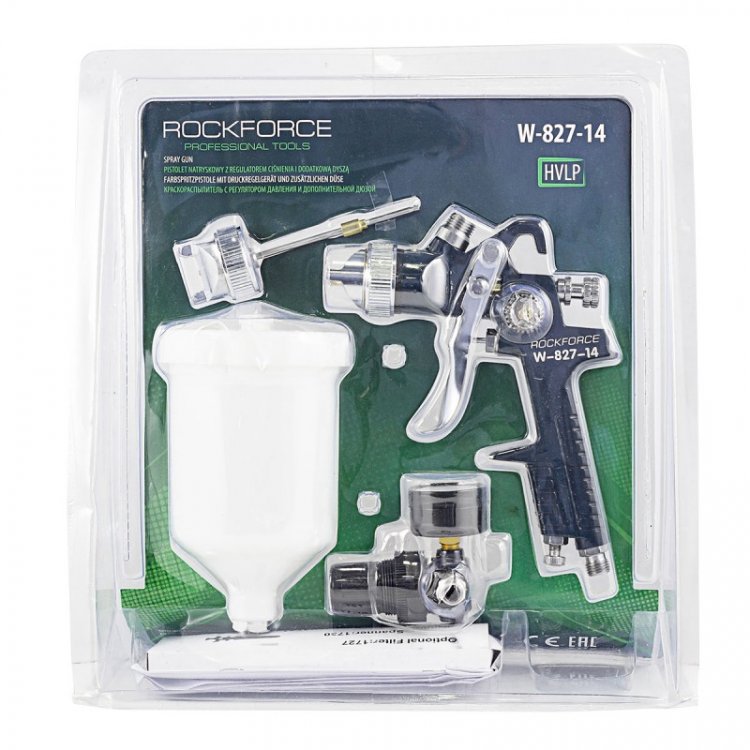 Краскораспылитель с верхним пластиковым бачком,регулятором давления и доп.-ой дюзой (600мл,1.4/1.7мм,2.0-4.0Bar,факел 180-250мм,400л/мин),в блистере Краскораспылитель с верхним пластиковым бачком,регулятором давления и доп.-ой дюзой (600мл,1.4/1.7мм,2.0-4.0Bar,факел 180-250мм,400л/мин),в блистере