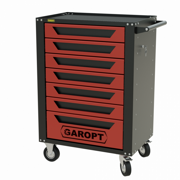 Тележка инструментальная Garopt 7 ящиков КРАСНАЯ, центральный замок, увеличенные колеса, доводчики,  GAROPT  Серия "High", высота 1040мм