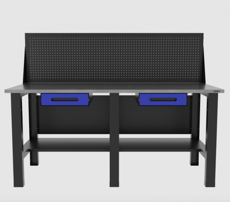 Верстак бестумбовый с экраном и двумя ящиками, синий/ Стол для слесарных работ 1800*700 GAROPT, Gt1800STY1Y1PP.blue