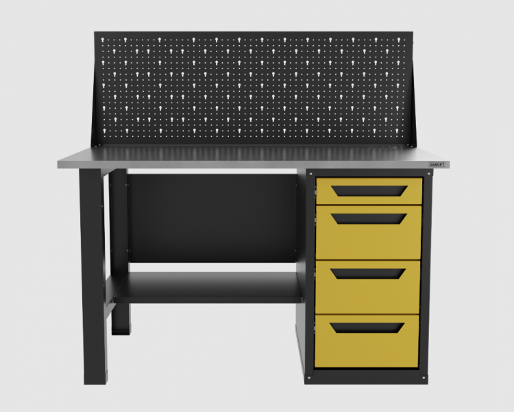 Верстак однотумбовый 4 ящика с экраном желтый 1400*700 Garopt, GT1400STY4PP.yell
