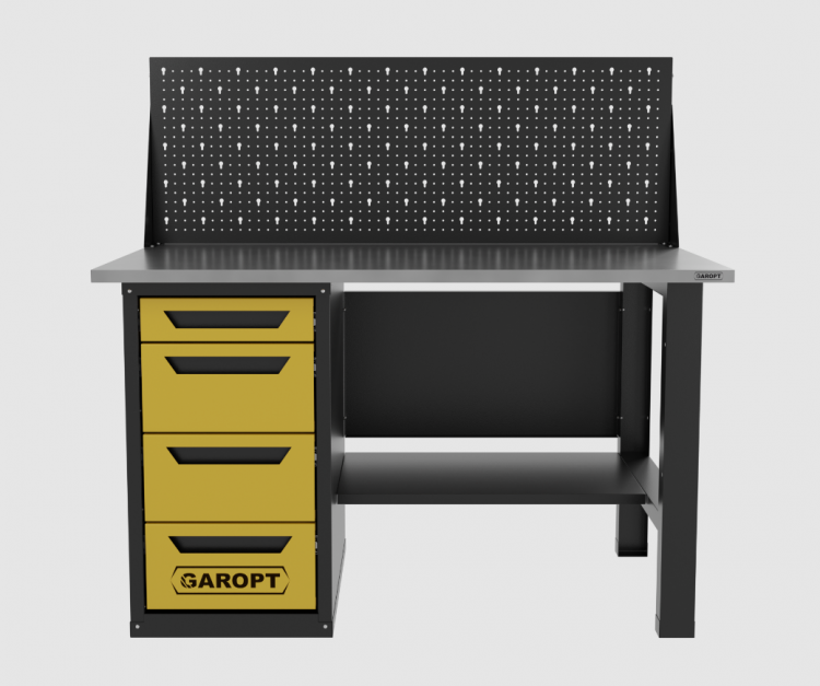 Верстак однотумбовый 4 ящика с экраном желтый 1400*700 Garopt, GT1400STY4PP.yell