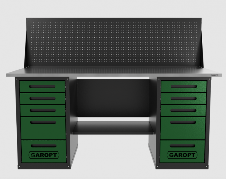 Верстак двухтумбовый 5 ящиков /5 ящиков с экраном, зеленый 1800*700 GAROPT, GT1800Y5Y5PP.green 