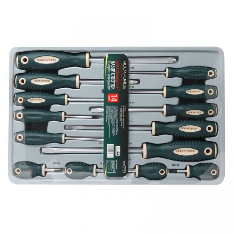 Набор отверток магнитных "Profi" S2, 14пр.(PH:0x60,1x30,1x80 2x30,2х100,3х150мм; SL:3x75,3.5x100,4x100,5x30,6x30,5.5х125,6.5х150,8х175мм)в лотке