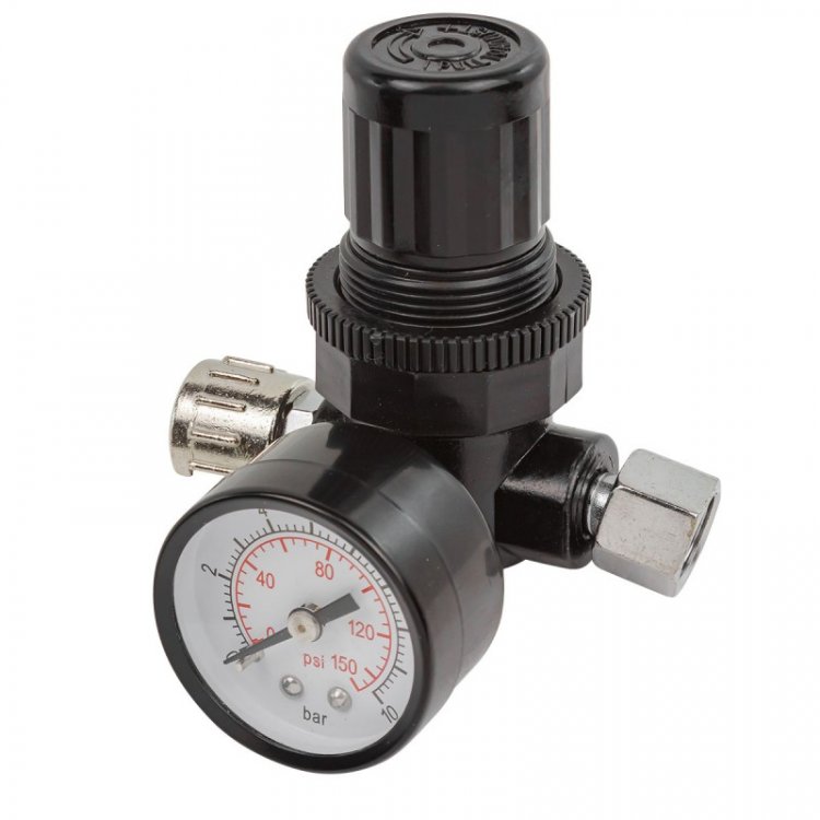 Регулятор давления воздуха 1/4"(F)x1/4"(M)+б/с поворотный(0-10bar,раб. температура 5°-60°)