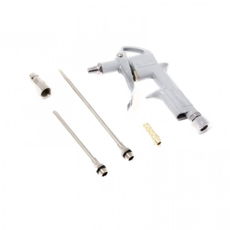 Пневмопистолет обдувочный с комплектом сопел (L сопла: 15, 90, 135мм, присоед. резьба 1/4"+штуцер для б/с , елочка 8мм ), в блистере