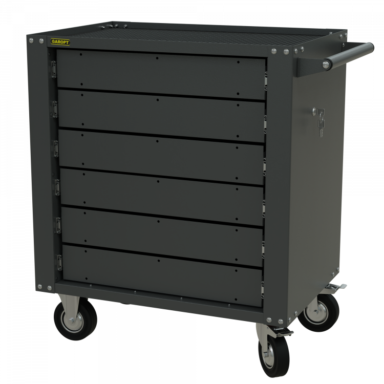 GTS6 Тележка инструментальная Garopt 6 ящиков, БЕЗ ЦВЕТОВЫХ ФАСАДОВ, центральный замок, увеличенные колеса, доводчики, GAROPT  Серия "Standart"