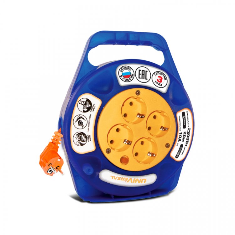 Удлинитель "UNIVersal" У10-015 термо ПВС 3*0,75 в закрытом корпусе 4гн. з/к, с защитными шторками 20м