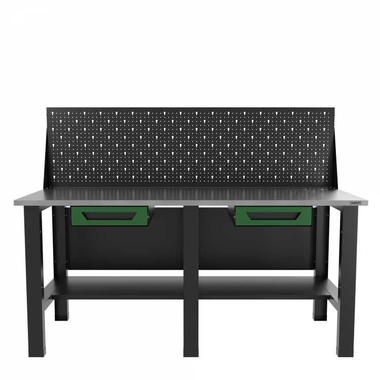 Верстак бестумбовый с экраном и двумя ящиками, зеленый/ Стол для слесарных работ 1800*700 GAROPT, Gt1800STY1Y1PP.green