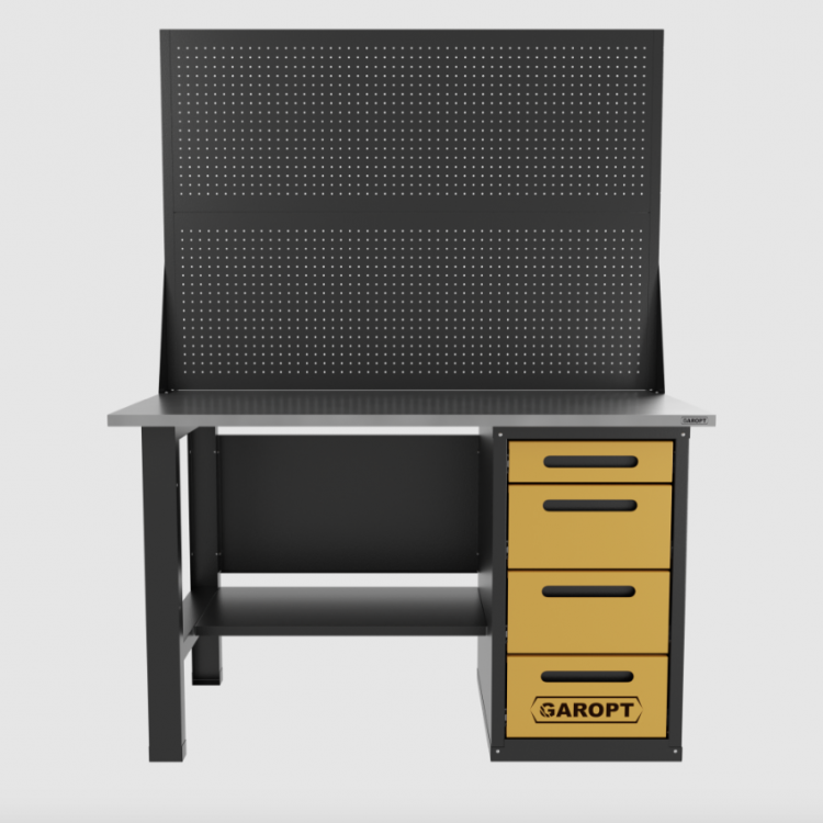 Верстак однотумбовый 4 ящика с двумя экранами, желтый 1400*700 Garopt, GT1400STY4PP2.yell Верстак однотумбовый 4 ящика с двумя экранами, желтый 1400*700 Garopt, GT1400STY4PP2.yell