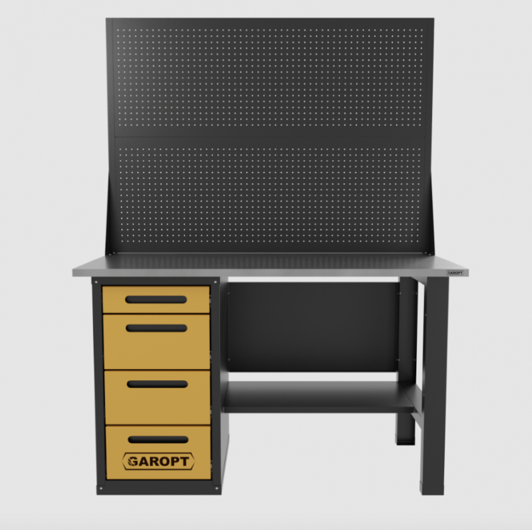 Верстак однотумбовый 4 ящика с двумя экранами, желтый 1400*700 Garopt, GT1400STY4PP2.yell Верстак однотумбовый 4 ящика с двумя экранами, желтый 1400*700 Garopt, GT1400STY4PP2.yell