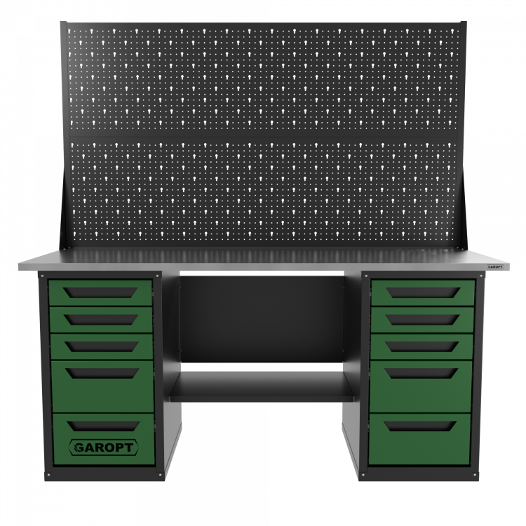 Верстак двухтумбовый 5 ящиков /5 ящиков с двумя экранами, зеленый 1800*700 GAROPT, GT1800Y5Y5PP2.green 