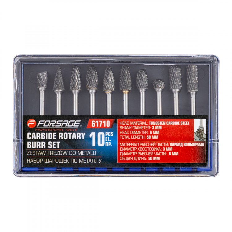 Набор шарошек металлических разнопрофильных по металлу "PROFI" 10пр.(Ø хвостовика 3мм),в пластик. футляре Набор шарошек металлических разнопрофильных по металлу "PROFI" 10пр.(Ø хвостовика 3мм),в пластик. футляре