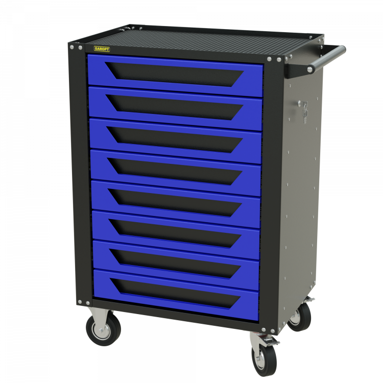 Тележка инструментальная Garopt 8 ящиков СИНЯЯ, центральный замок, увеличенные колеса, доводчики, GAROPT Серия "High", высота 1040мм