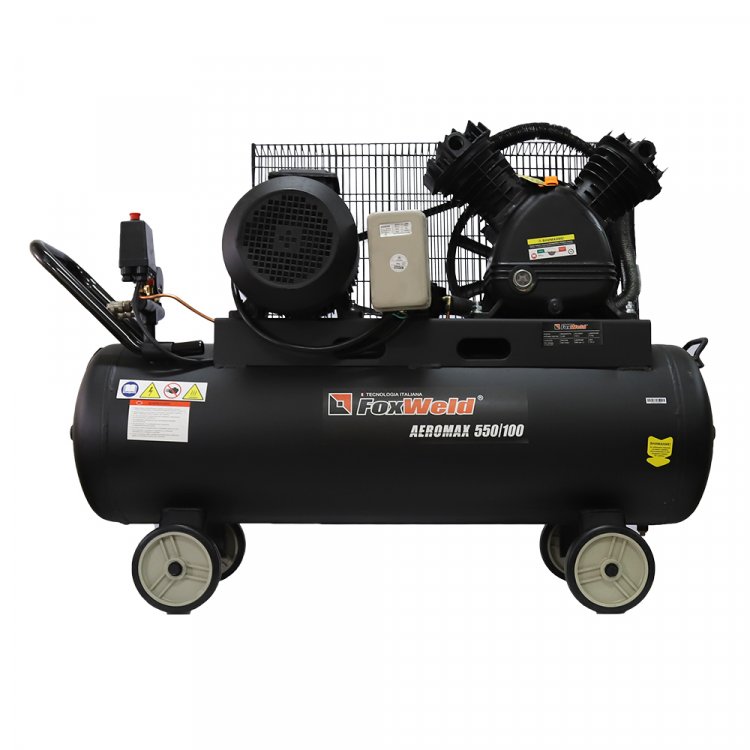 Масляный ременной компрессор AEROMAX 550/100  - ременной (380В, 4кВт, 550л/мин, бак 100л, FoxWeld) (арт. 5075)