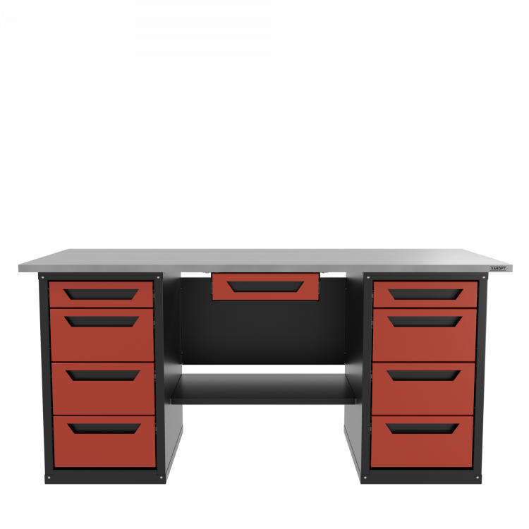 Верстак с ящиком двухтумбовый 4 ящиков /4 ящиков, красный 1800*700 GAROPT, GT1800Y1Y4Y4.red