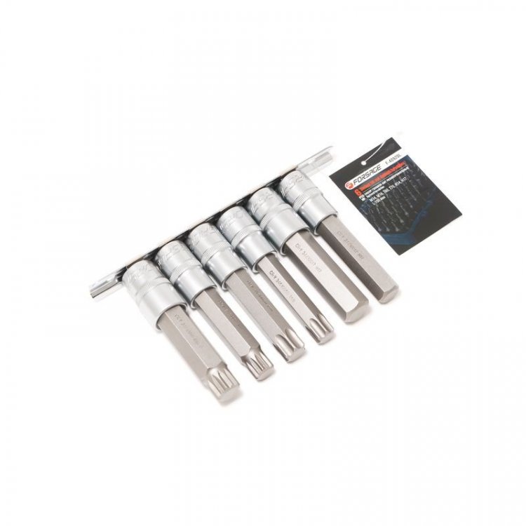 Набор головок-бит разнопрофильных Spline&Torx&Hex, 6 пр. (М14,М16,Т60,Т70,Н14,Н17мм; L-100мм) 1/2", на планке