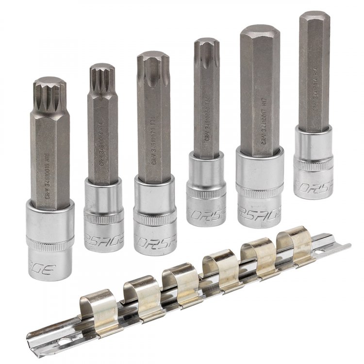 Набор головок-бит разнопрофильных Spline&Torx&Hex, 6 пр. (М14,М16,Т60,Т70,Н14,Н17мм; L-100мм) 1/2", на планке