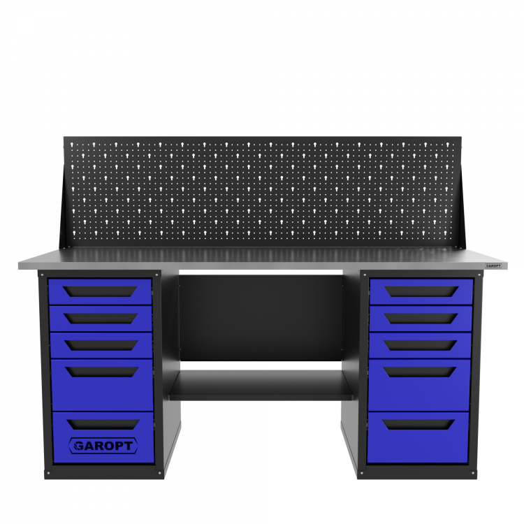 Верстак двухтумбовый 5 ящиков /5 ящиков с экраном, синий 1800*700 GAROPT, GT1800Y5Y5PP.blue