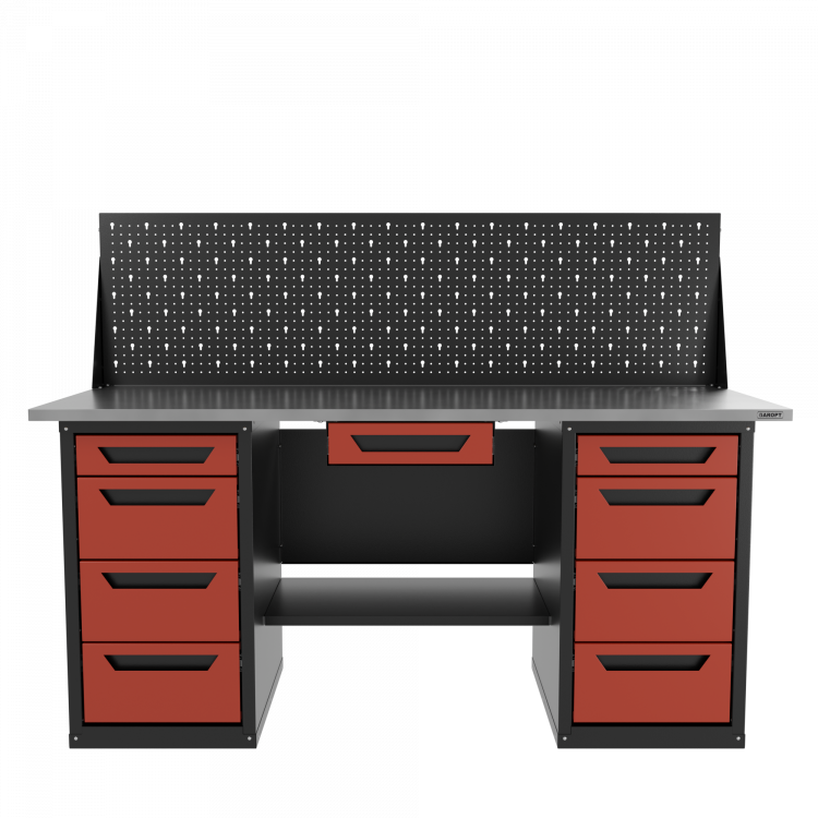 Верстак двухтумбовый 4 ящиков /4 ящиков с экраном и ящиком, красный 1800*700 GAROPT, GT1800Y1Y4Y4PP.red